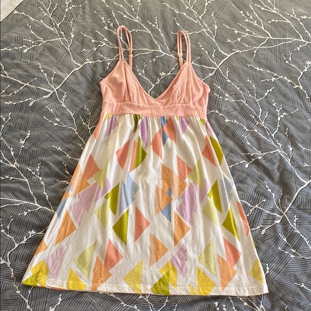 Pastel Geometric Pattern Spaghetti Strap Dress - image 1